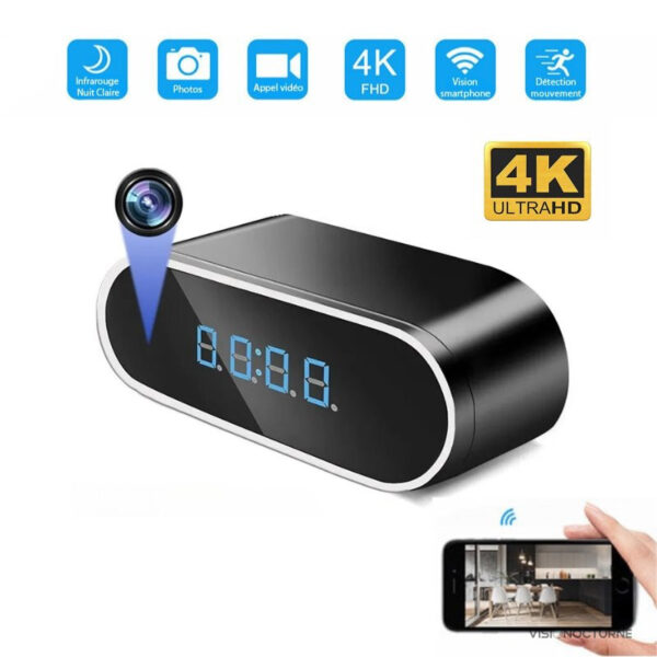 Surveillance discrète avec réveil espion 4K