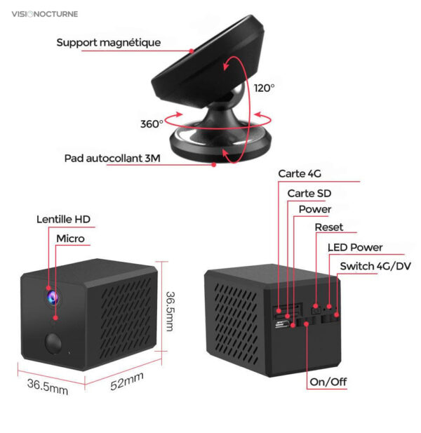Caméra espion infrarouge de petite taille pour surveillance